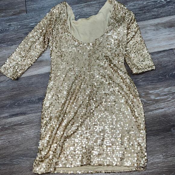 Fredericks of Hollywood Gold Sequin Dress Size Large Vintage - Picture 5 of 7